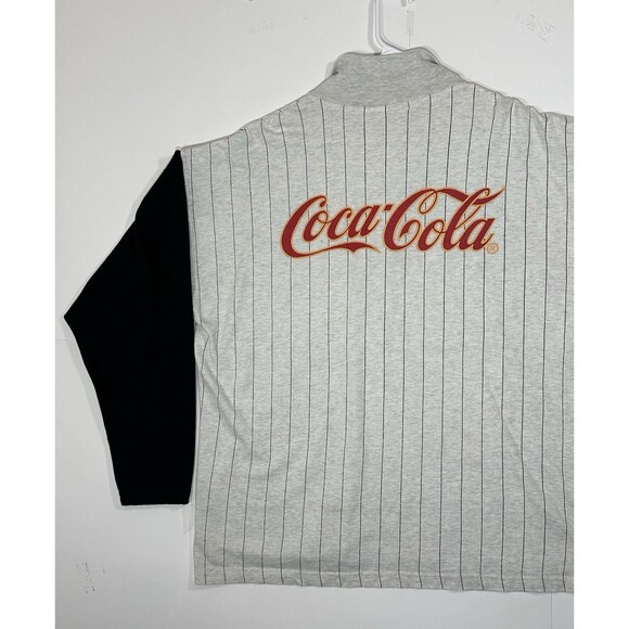 Vintage Coca Cola Shirt Mens Large Gray Striped Collared Polo Long Sleeve 1990s - Picture 11 of 12